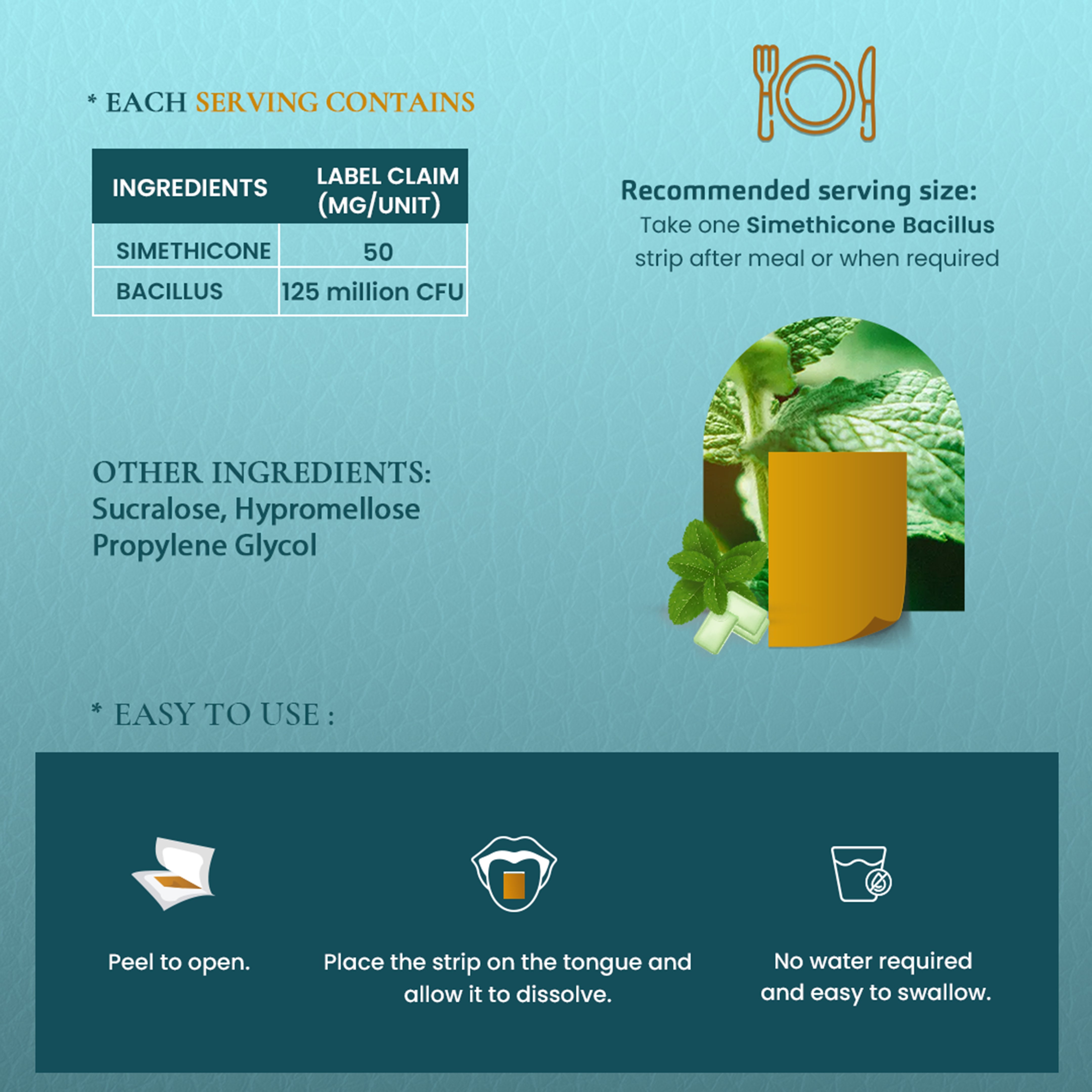 Simethicone Bacillus Oral Strips - 7 Mounts